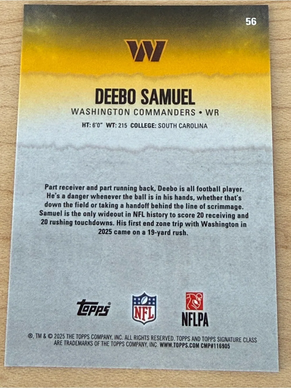 Topps Deebo Samuel Commanders Card — Burgundy, Gold & Green Accents